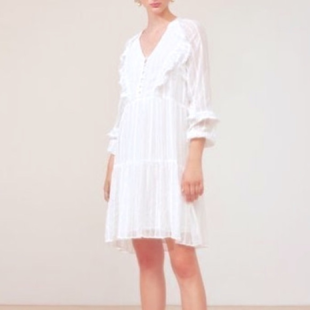 Suncoo Paris white midi dress ruffle eyelet details gently preloved